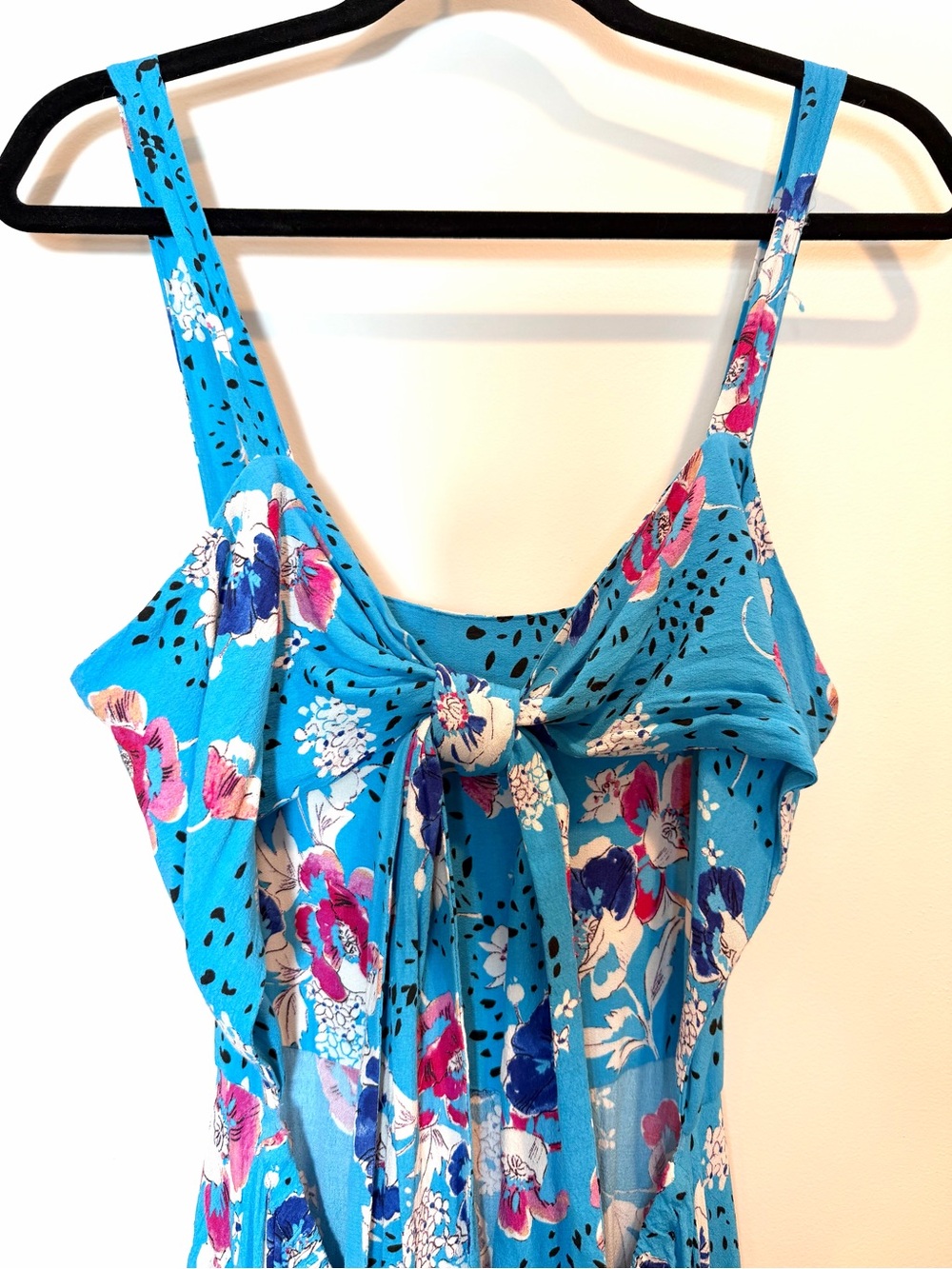 Zara Blue Red Floral Open Tie Back Strappy Maxi Dress Sz Small - Picture 3 of 9